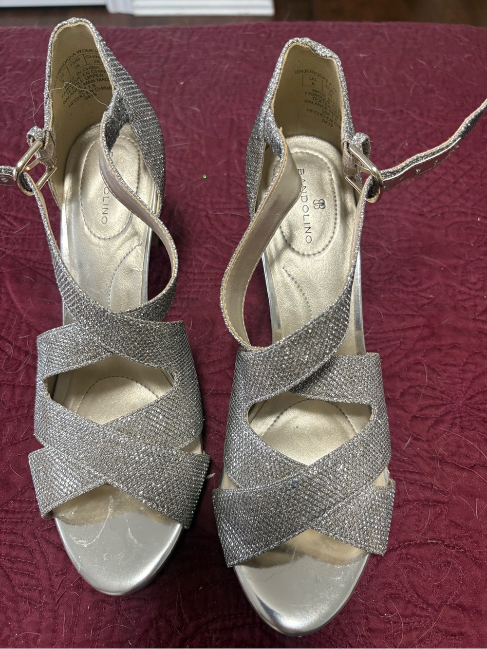 Bandolino Women's Silver Glitter Crisscross Ankle Strap Heels